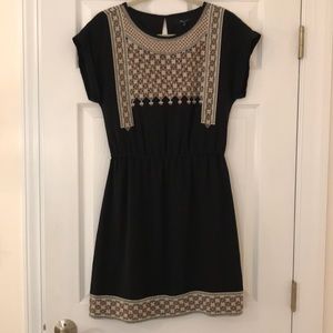 Madewell Black Silk Embroidered Dress